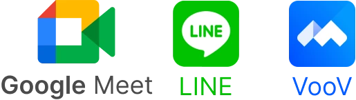 شعارات المنصات الافتراضية Google Meet وLine وVooV Meeting، حيث يمكنك استخدام ترجمة Akkadu المباشرة