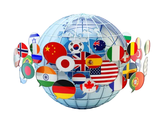 ¡Akkadu SÍ soporta más de 90 idiomas! Banderas de múltiples países mostrando que la traducción de Subtítulos Instantáneos de Akkadu soporta más de 90 idiomas