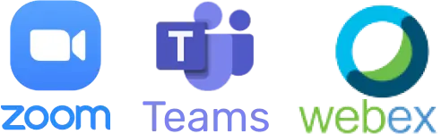 Логотипы платформ для видеоконференций Zoom, Teams и Webex